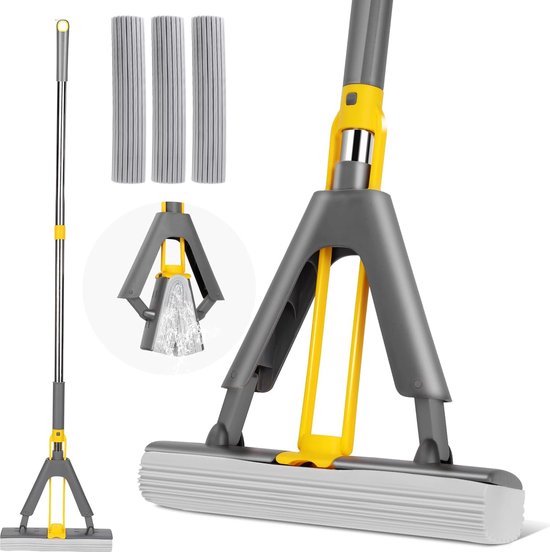 Dweilmop met drukklemsysteem, 1-knops wissel, automatische klemdoek