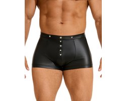 Zwarte sexy leren heren boxershorts - maat XL/2XL- black sexy leather men boxers underwear -BDSM - clubwear heren ondergoed erotiek mannen boxer