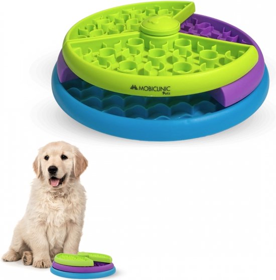 Mobiclinic Doggy - Interactieve hondenvoerbak - Drie lagen - 26x26x7,5cm - Gaat verveling tegen - Antislip - Spel