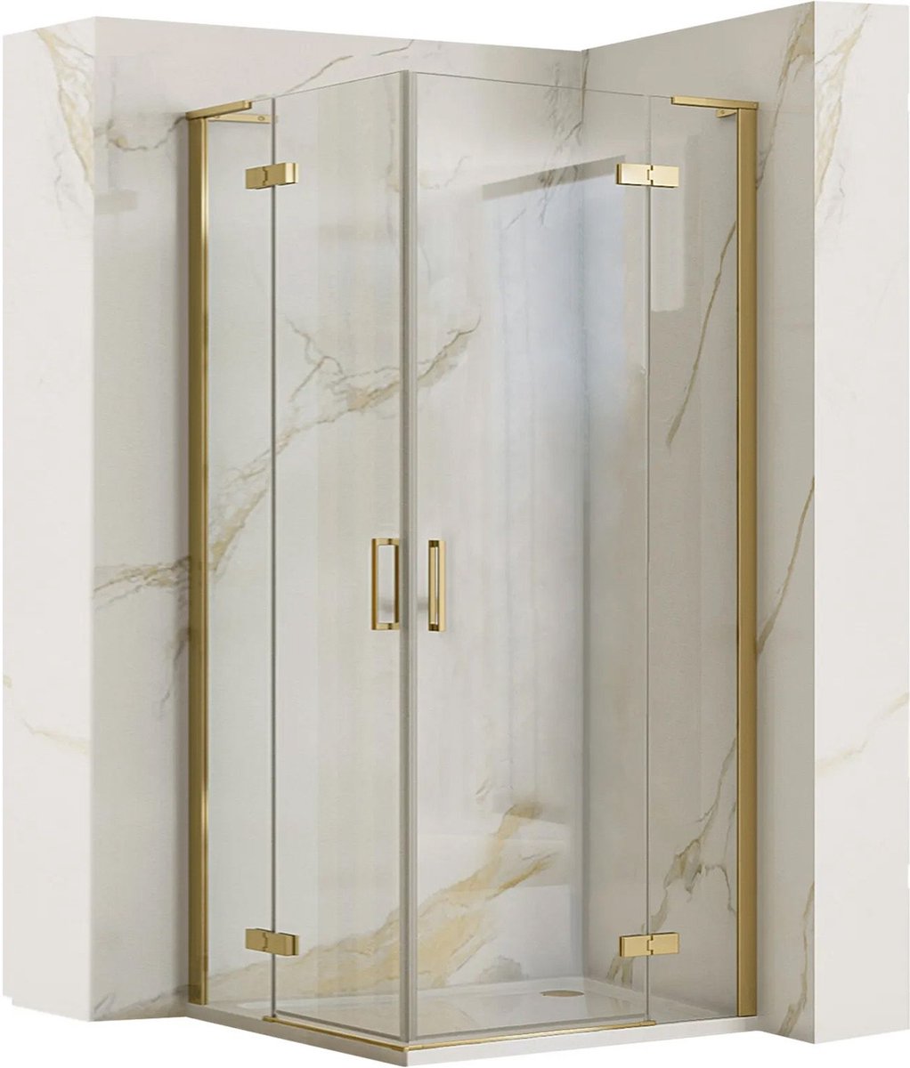 Rea Hugo Double Brush Gold 80X90 - 200 cm - Douchecabine - Rechthoek - Geborsteld Goud