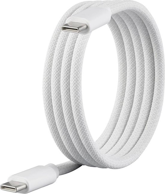 Câble USB Renkforce USB 2.0 USB-C mâle, USB-C mâle 1,00 m Wit Avec enroulement magnétique, Gaine en Tissus RF-6437