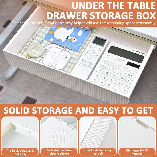 Opbergplank onder de tafel, organizer voor bureau, lade onder de