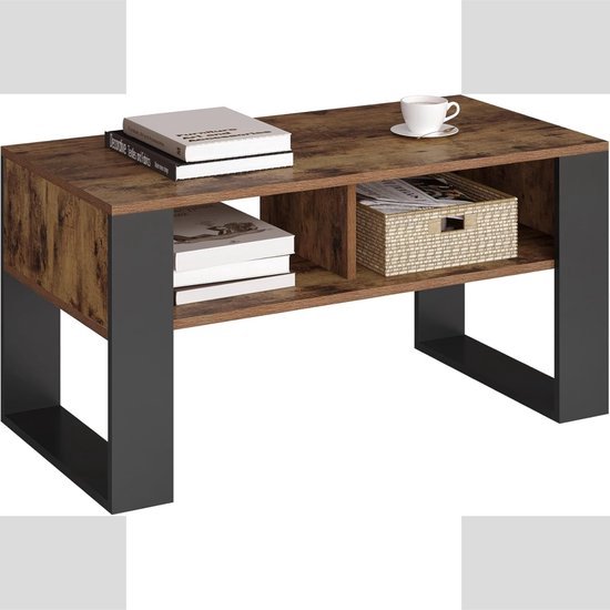 WOLTU Set van 2 Nesting Salontafels, Loungetafel, Bijzettafel met Zwart Metalen Frame, Salontafel met Rond Composiet Houten Blad, Industriële Stijl, Vintage Eik Zwart, BTS05hov