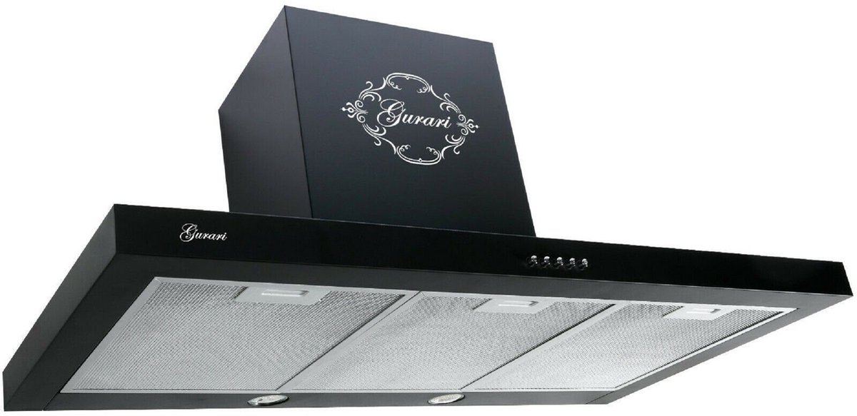 GURARI Wandafzuigkap GCH F 461 BL 9 N+Slang, Afzuigkap 90 cm, in zwart, 1000m³/h