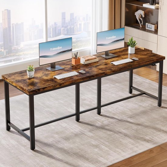 Tribesigns bureau – dubbel lang – bruin – 200 x 60 cm