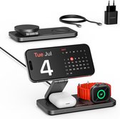 Voomy 3-in-1 Draadloze Oplader (15W Snellader) - Opvouwbaar Oplaadstation - Geschikt voor iPhone MagSafe 12, 13, 14, 15, 16, Apple Watch, AirPods - Wireless Charger - Inclusief Adapter - Zwart