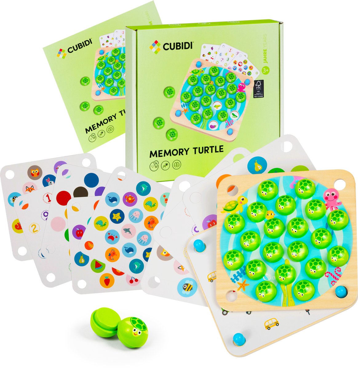 CUBIDI® Memory spelletjes Kinderen - Schattig schildpadden-memory voor peuters ⎥ Montessori houten speelgoed ⎥ Bevordert motorische ontwikkeling & geheugen ⎥ Houten speelgoed voor jongens en meisjes vanaf 3 jaar. Memory spel