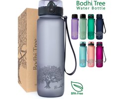 Bodhi Tree® Waterfles 1 Liter - Drinkfles 1 Liter - 100% Lekvrij - Waterflessen Volwassenen - BPA vrij - Met Drinktuit - Sports Water Bottle - Grijs - Zilvergrijs