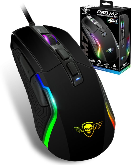 Spirit of Gamer PRO-M7 Bedrade Gaming Muis - 12800 DPI Optische Sensor - RGB Verlichting - 7 Programmeerbare Knoppen - Rechtshandig Ergonomisch Ontwerp