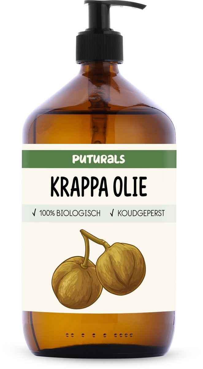 Puturals Krappa Olie 100% Biologisch - 1000ml - Koudgeperst en Puur - Krappa Olie voor Haar en Huid
