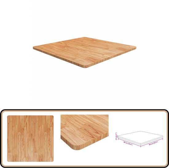 vidaXL Plateau de table carré 90 x 90 x 2,5 cm Chêne massif Marron clair