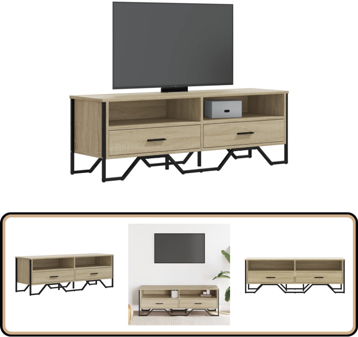 vidaXL Tv-meubel 122x34x41 cm - Sonoma Eiken Tv Kast - Tv Meubels - Houten Tv Kast - Tv Stand - Salontafel