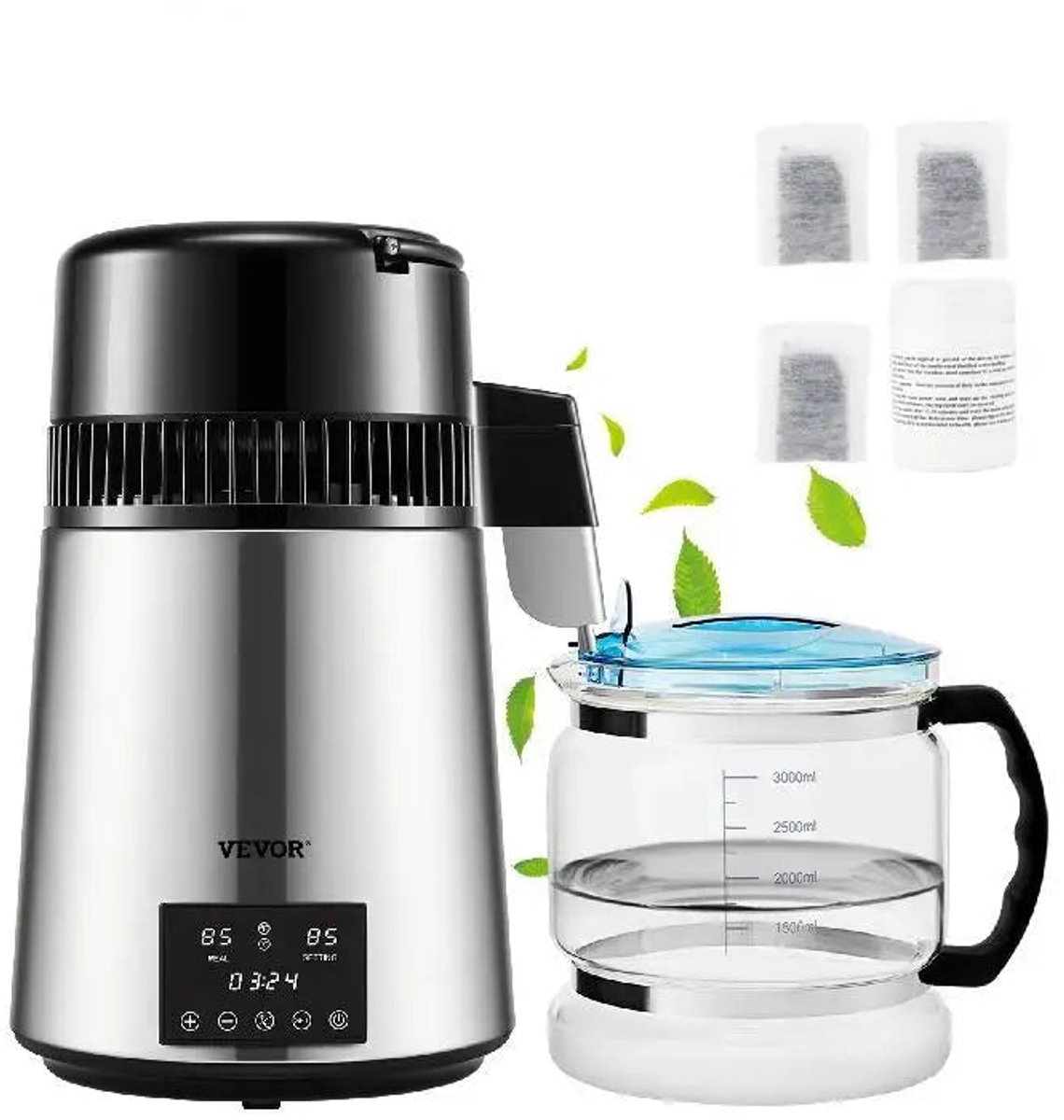 Waterfilter - Water destilleerapparaat - Waterfilter Survival - Waterdistillateur - Waterzuiveraar - 1L/H Destillatiesnelheid - Dubbele Temp Display - Oververhittingsbeveiliging - Zilver