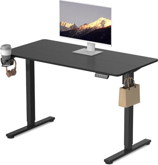Zit-sta Bureau Elektrisch Verstelbaar - 3 Geheugen Standen - Incl. Kabelgoot - Ergonomisch gemotoriseerd bureau - 120 x 60 x 70-116 cm - met antibotsingssysteem en geheugenfuncties - Zwart