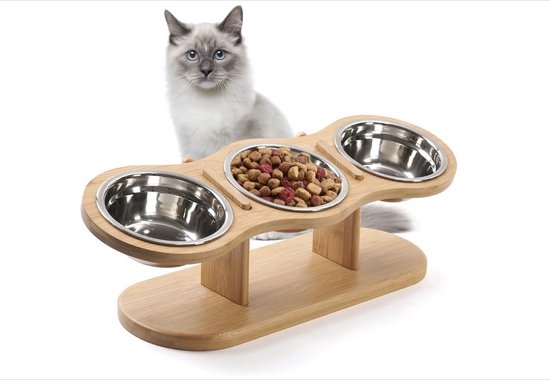 JUJOYBD Verhoogde Kattenbak met 4 Roestvrijstalen Schaaltjes, In Hoogte Verstelbare Kattenvoerstation voor Katten en Kleine Honden