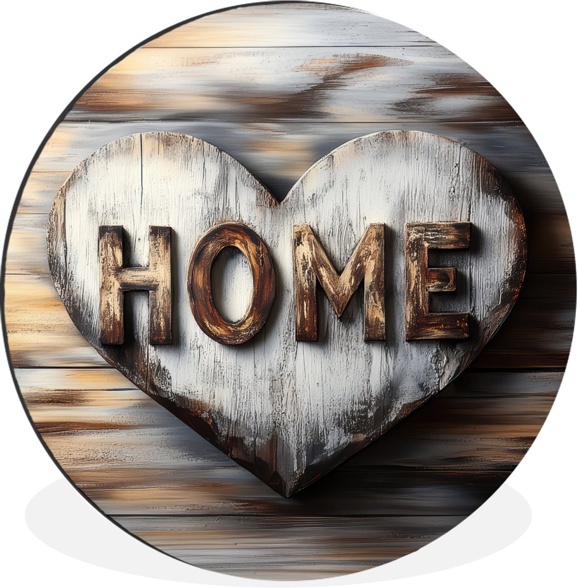 WallCircle Wandcirkel - Muurcirkel - Home - Hart - Houtlook - Liefde - Aluminium - Dibond - 120x120 cm - Binnen en Buiten