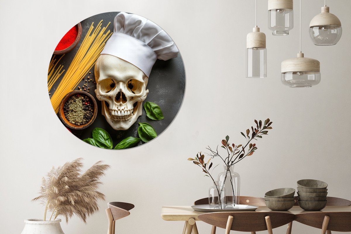 WallCircle Wandcirkel - Muurcirkel - Skelet - Kruiden - Eten - Schedel - Kok - Aluminium - Dibond - 140x140 cm - Binnen en Buiten