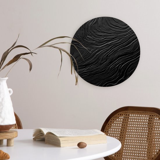WallCircle® Cercle mural 30x30 cm - Cercle mural Zwart - Abstrait - Bois - Décoration murale salon - Décoration murale chambre - Accessoires de décoration de chambre - Tableaux ronds