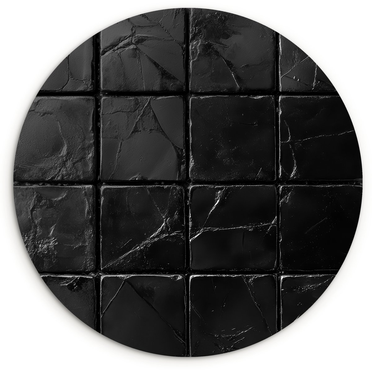 WallCircle Wandcirkel 150x150 cm - Muurcirkel Zwart - Tegels - Steen - Muurdecoratie woonkamer - Wanddecoratie slaapkamer - Kamer decoratie accessoires - Ronde schilderijen