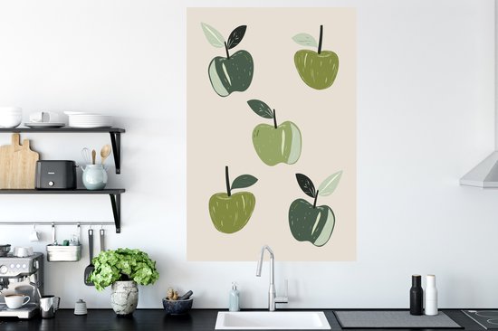 Muurstickers - Sticker Folie - Appels - Groen - Illustratie - Bladeren - 80x120 cm - Plakfolie - Muurstickers Kinderkamer - Zelfklevend Behang - Zelfklevend behangpapier - Stickerfolie
