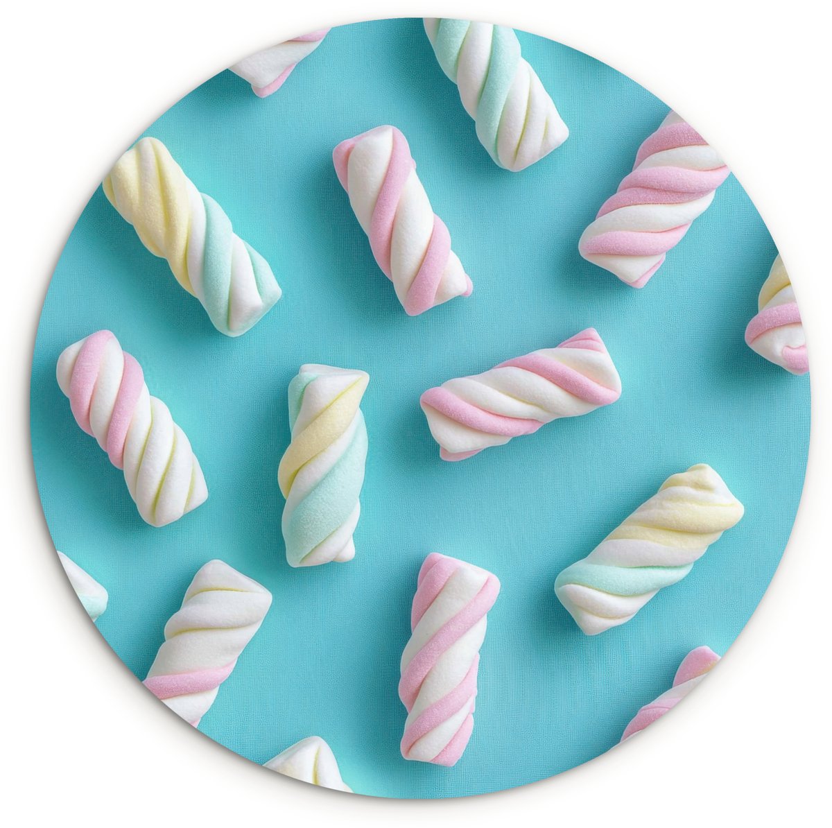 WallCircle Wandcirkel 60x60 cm - Muurcirkel Spekjes - Pastel - Snoep - Blauw - Muurdecoratie woonkamer - Wanddecoratie slaapkamer - Kamer decoratie accessoires - Ronde schilderijen