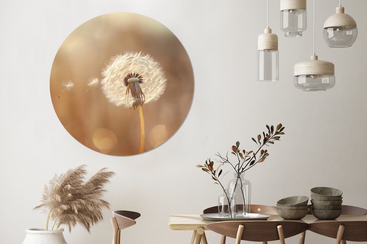 WallCircle Wandcirkel - Muurcirkel - Paardenbloem - Beige - Natuur - Bloem - Aluminium - Dibond - 120x120 cm - Binnen en Buiten
