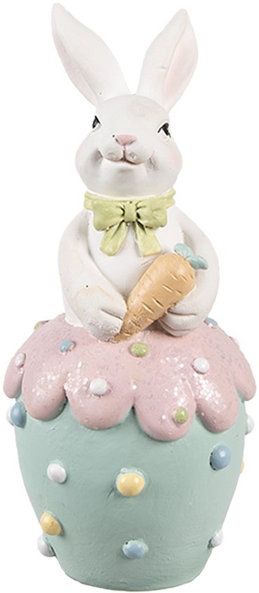 Clayre & Eef Figurine décorative Lapin Ø 7x16 cm Blanc Bleu Plastique