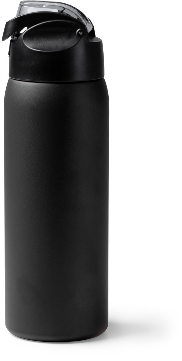 Dubbelwandige thermosfles met behuizing van gerecycled 304 roestvrijstaal- Zwart - Deksel met ontgrendelknop en handgreep. Inhoud: 930 ml