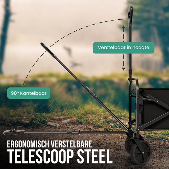 Avalo Bolderkar XL - Opvouwbaar - Tot 110KG - 91x51x59 CM - 120L - 360º Wielen - Zwart van Avalo — afbeelding 5