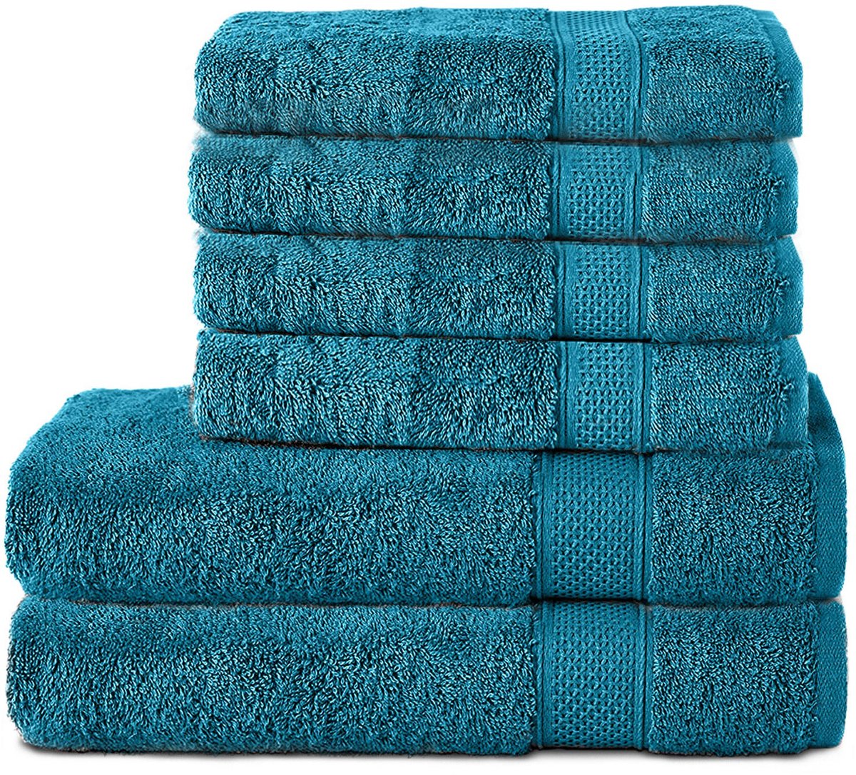 Komfortec Handdoekenset – Set van 6 - 4x Handdoek 50x100 cm en 2x Badhanddoek 70x140 cm - 100% Katoen -Turkis