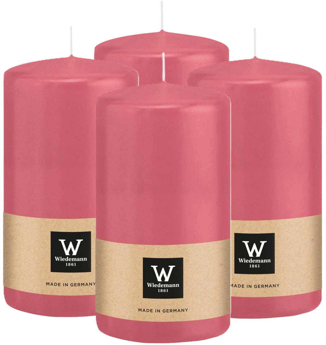 Wiedemann Cilinderkaars/stompkaars - 4x - roze - 13 x 7 cm - 52 branduren - zuilkaarsen