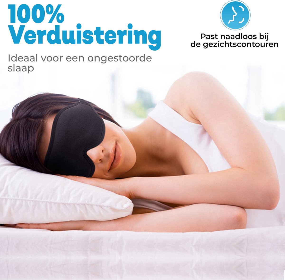 SIMIA 100% Verduisterend 3D Ergonomisch Slaapmasker - Traagschuim - Memory Foam - Zacht en Verstelbaar - Met Oordopjes en Opbergzak - Zwart — afbeelding 3