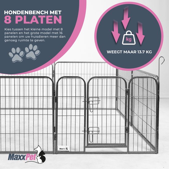 MaxxPet Puppyren - Hondenren- Puppyren met 8 kennelpanelen - Staal -80 x 60 cm Ø 210 cm