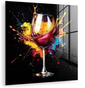 MuchoWow® Glasschilderij 50x50 cm - Schilderij acrylglas - Wijn - Glas - Graffiti - Borrel - Rood - Verf - Foto op glas - Muurdecoratie woonkamer - Wanddecoratie slaapkamer - Schilderijen