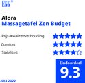 Beoordeling van de Alora Massagetafel Zen Budget: Prijs-Kwaliteit 5/5, Comfort 5/5, Stabiliteit 4.5/5. Eindordeel 9.3.