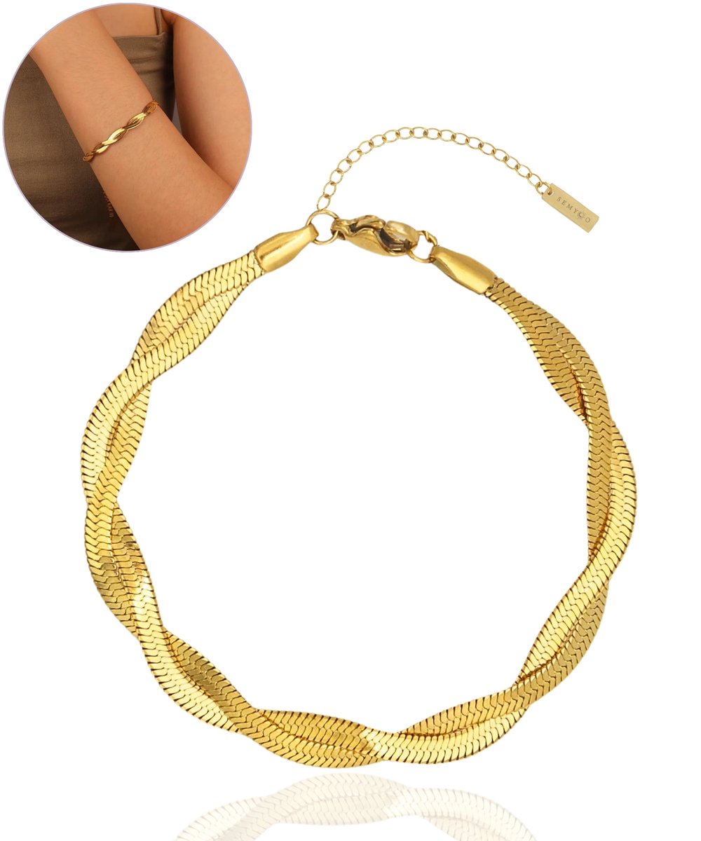 Semyco Armband Dames – Gevlochten schakelarmband – Verstelbaar – Goudkleurig - Waterproof – Luxe verpakt – Veya