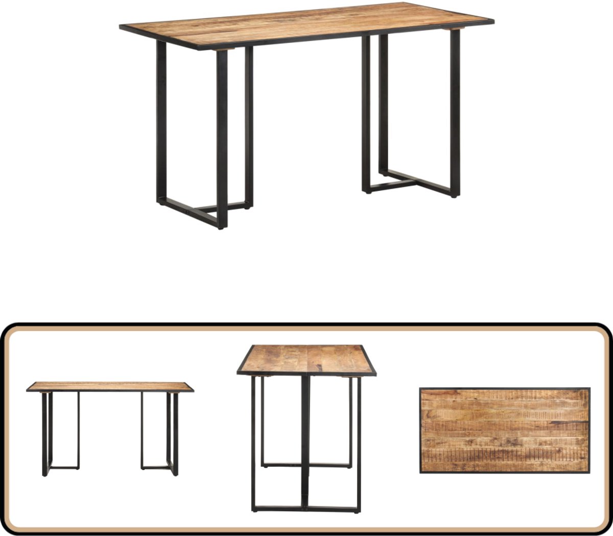 vidaXL Eettafel - 140 - cm - ruw - mangohout Bruin