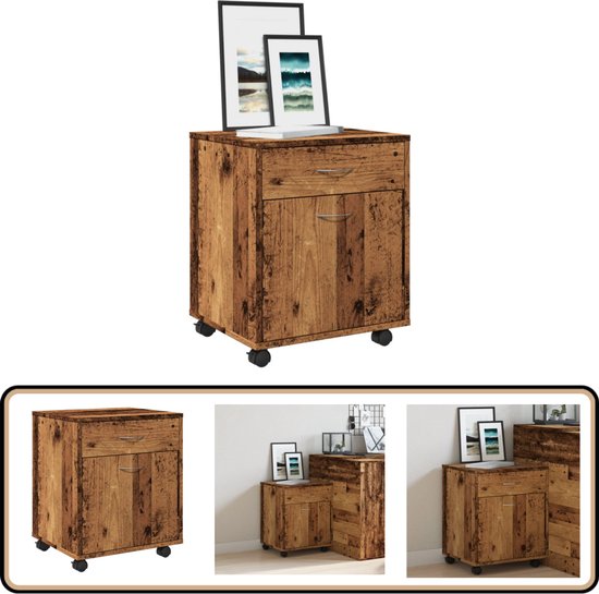 VidaXL Verrijdbare Kast Bewerkt Hout 45x38x54 Cm Rolkast vidaxl-verrijdbare-kast-bewerkt-hout-45x38x54-cm-rolkast