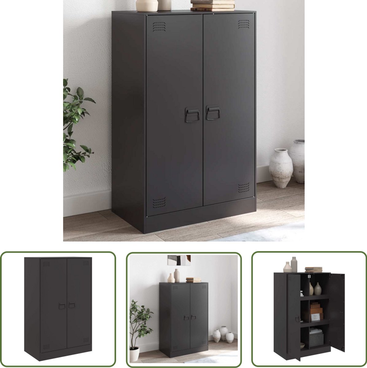vidaXL Dressoir - Staal - Zwart - 67x39x107 cm Tv Kast - Tv Meubel - Mediabox - Opbergkast - Salontafel
