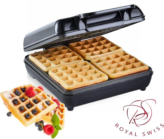 Royal Swiss® Wafelijzer - Elektrische Waffle Maker 1200W - 4 Wafels Tegelijk - PFAS-vrije Anti-aanbaklaag - Cool Touch Handvat van Royal Swiss — afbeelding 4