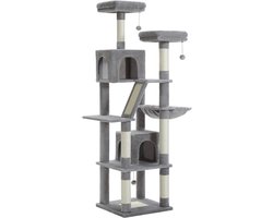 Kattenu CatCastle - Grote krabpaal voor katten - 180 cm hoog - Grijs - Kattenboom met katten klimmuur - Hoge krabpaal