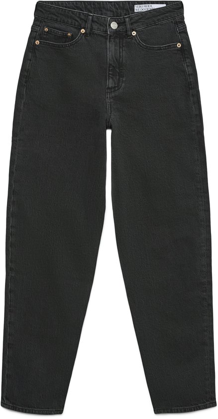 Zwarte jeans met hoge taille en wijde pijpen.