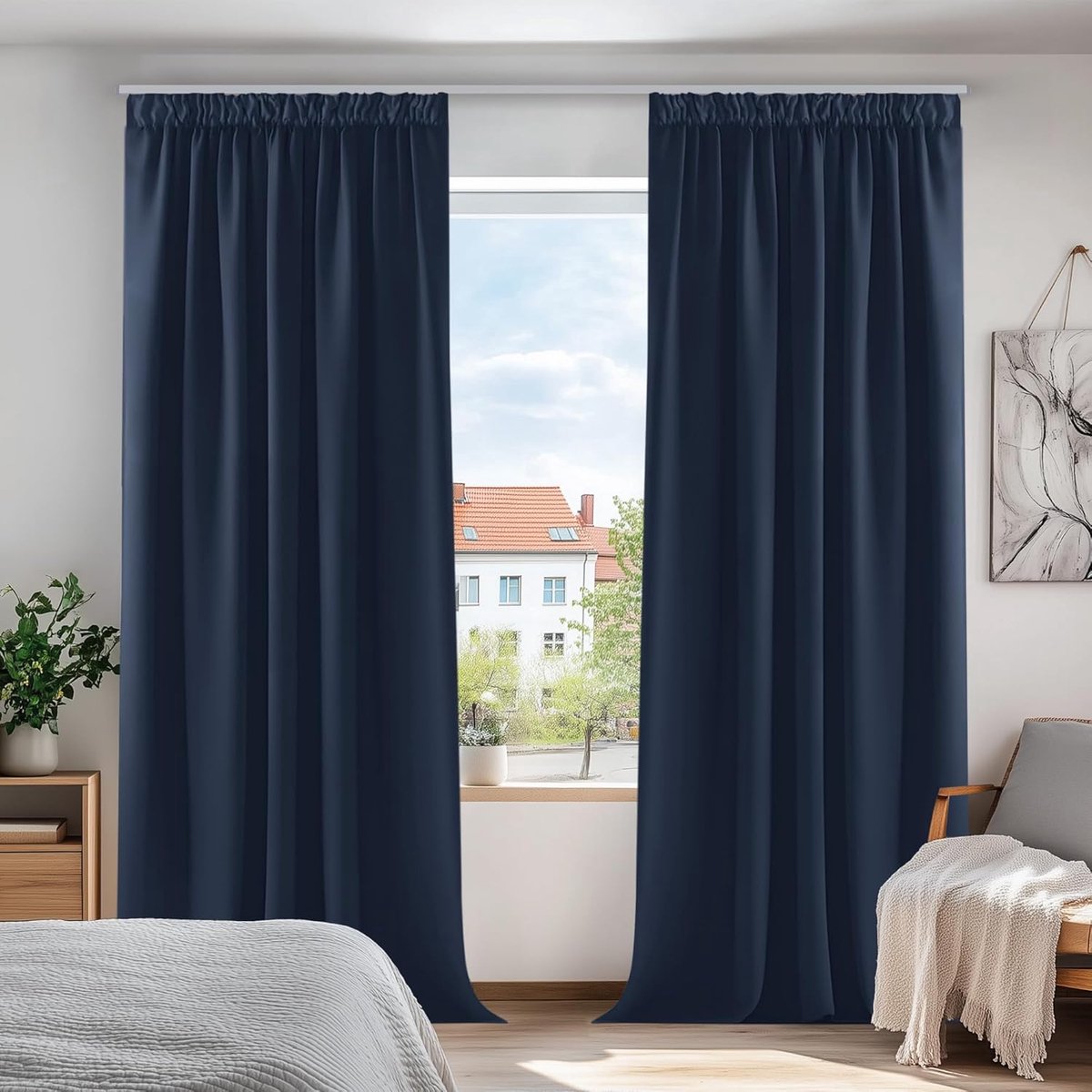 Famanu - Verduisterende Gordijnen Plooiband, Gordijn Warmte-isolerend, Kant en Klaar, in Polyester voor Slaapkamer, 140x175 cm (B x H), set van 2