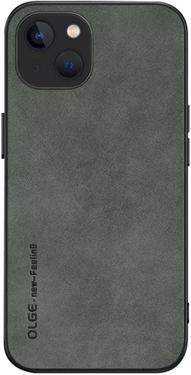 Cityhoesje - iPhone 15 Plus - Olge -Shockproof - Back Cover - PU Leather Coated - Backcase - Donker Grijs