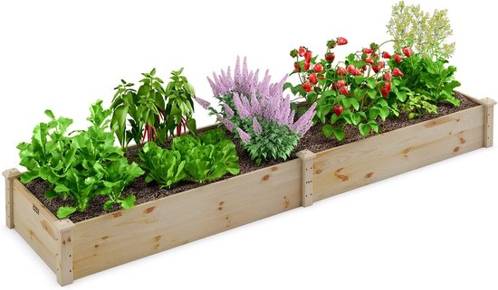 Verhoogd bloembed van hout, tuinbed, 91,5 x 18 x 16 cm, voor groenten, fruit, kruiden, plantenbak voor tuin, gazon, terras, balkon, geen montage nodig, bruin