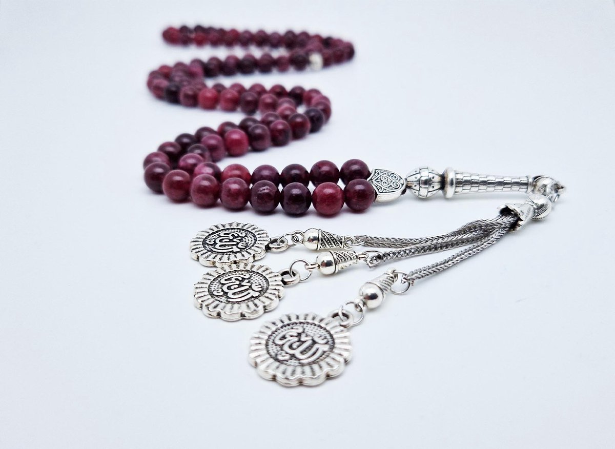 Handgemaakte tesbih "Tasbih" natuursteen "Lepidolite" - Aantal kralen 99 - Diameter kralen 8MM - met metaal tassel "Allah" - Een mooi cadeau-idee