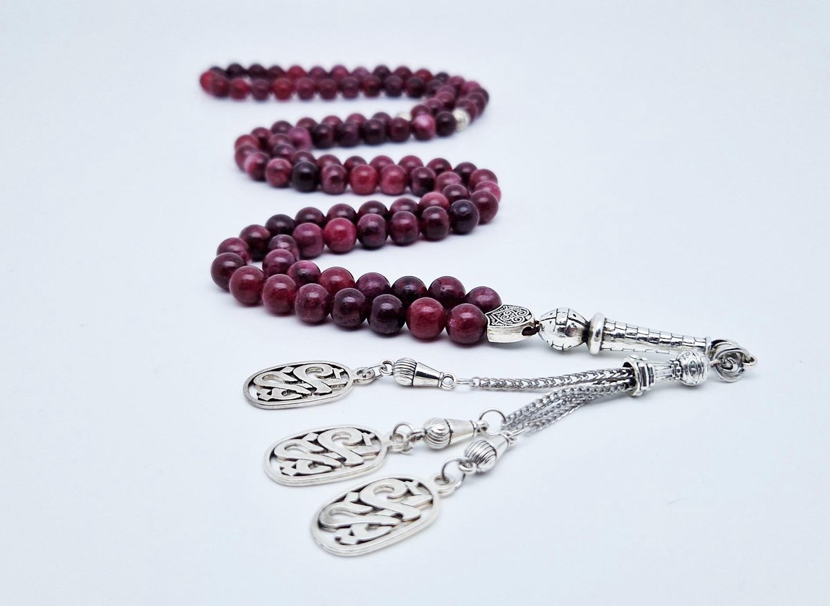 Handgemaakte tesbih "Tasbih" natuursteen "Lepidolite" - Aantal kralen 99 - Diameter kralen 8MM - met metaal tassel "Allah" - Een mooi cadeau-idee