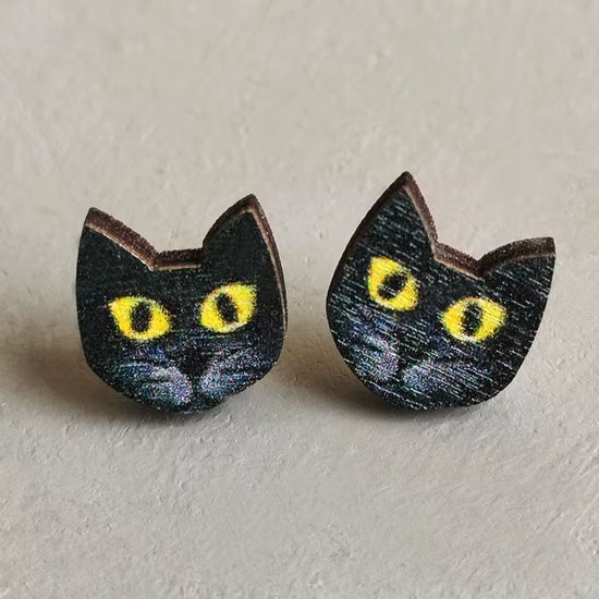 Boucles d'oreilles Chats en bois
