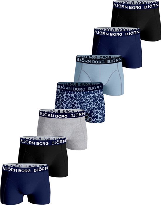 Björn Borg Cotton Stretch Jongens Boxershort - 7 stuks - Grijs/Blauw/Zwart - Jongens Onderbroek - Maat 158-164