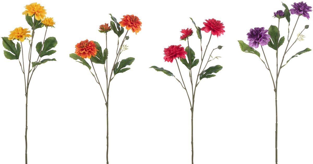 J-Line bloem Dahlia Ying - kunststof - mix - 4 stuks Multi
